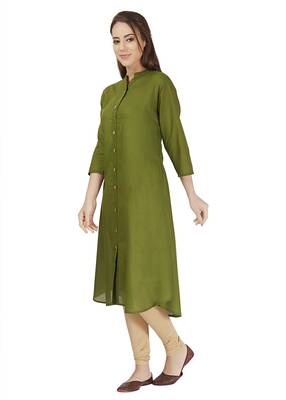 Green flare cotton plain kurta 2