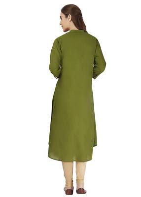 Green flare cotton plain kurta 4