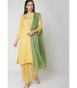Nangalia Ruchira Yellow Printed kurta set with palazzo and dupatta