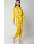 Nangalia Ruchira  Yellow Relaxed bhandhej collared printed shirt with a knot and bhandhej pants