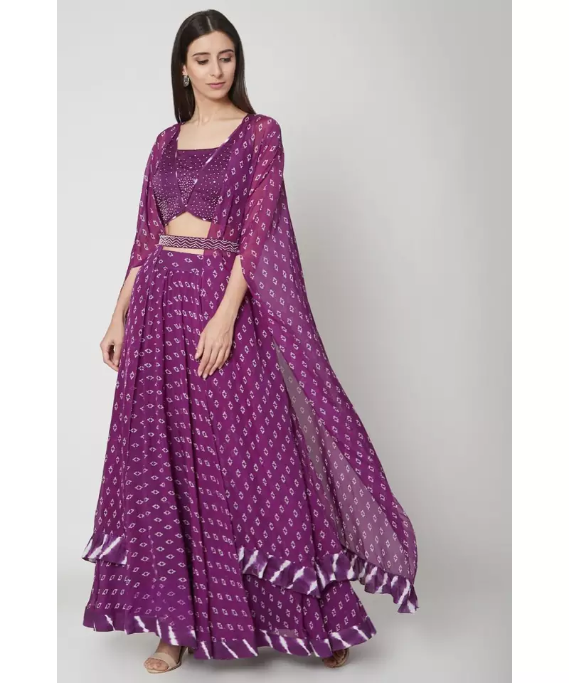 Nangalia Ruchira Purple Skirt style with handwork blouse and cape set with belt
