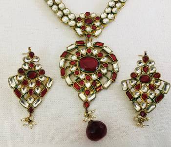 Real Kundan gold plated Maroon necklace earring set 2
