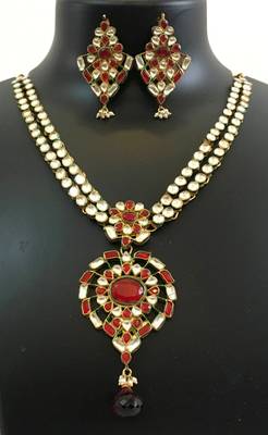 Real Kundan gold plated Maroon necklace earring set 3