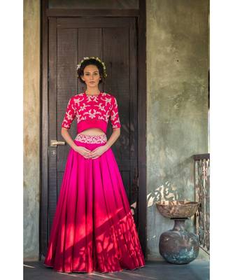aarbee magenta embroidered dupion silk readymade-lehenga-cholis 1