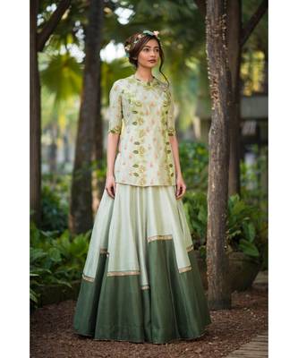 aarbee green embroidered dupion silk readymade-lehenga-cholis 1