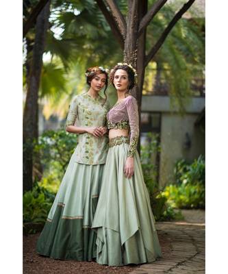 aarbee green embroidered dupion silk readymade-lehenga-cholis 2