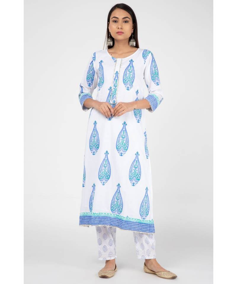 Blue Mugal Cotton Suit Set