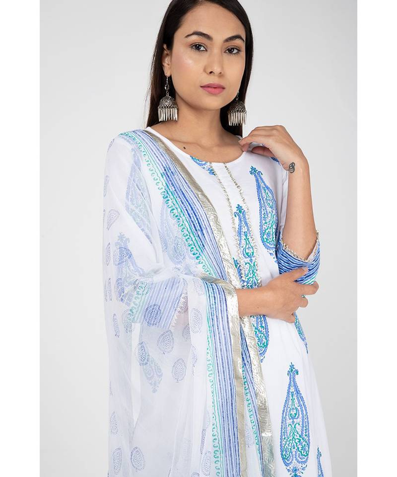 Blue Mugal Cotton Suit Set