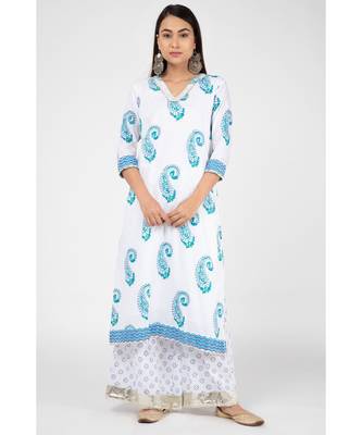 White Cyan Cotton Suit Set 2