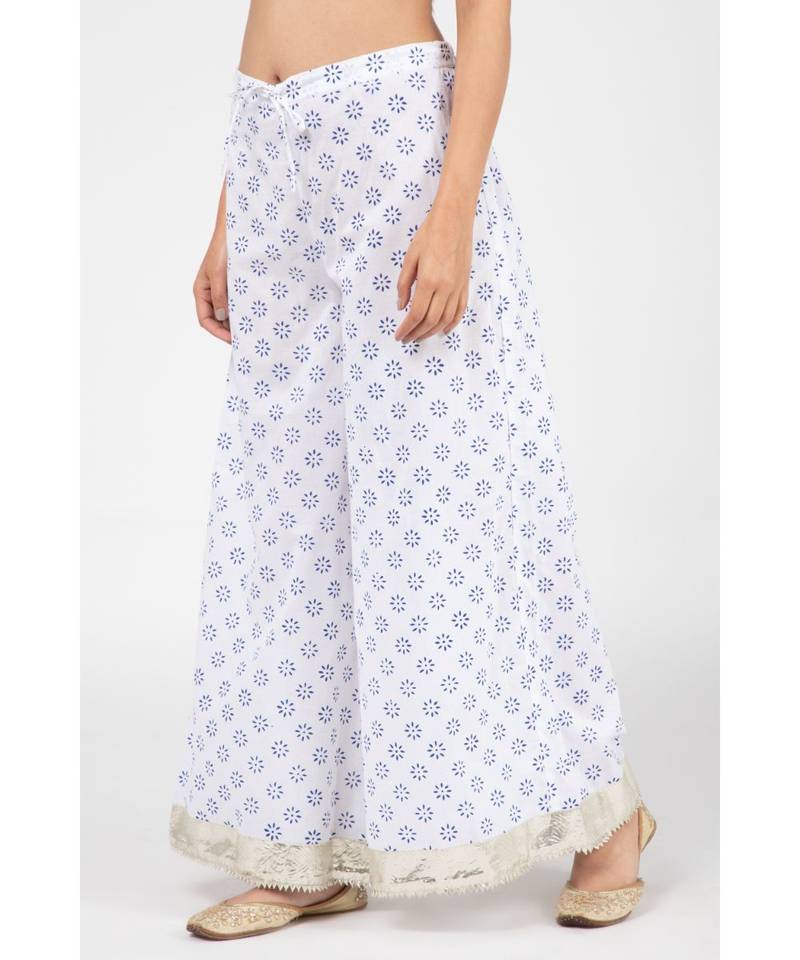 White Cyan Cotton Suit Set