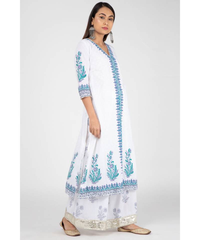 White Ferozi Cotton Suit Set