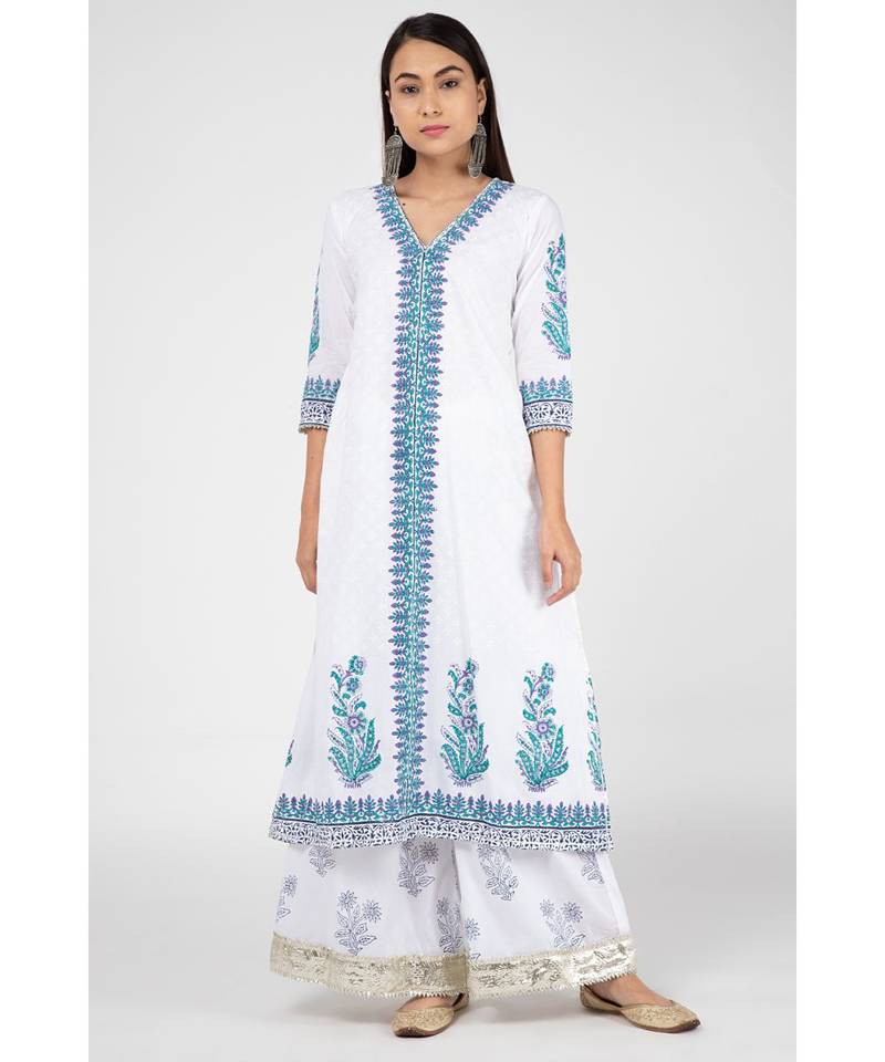 White Ferozi Cotton Suit Set