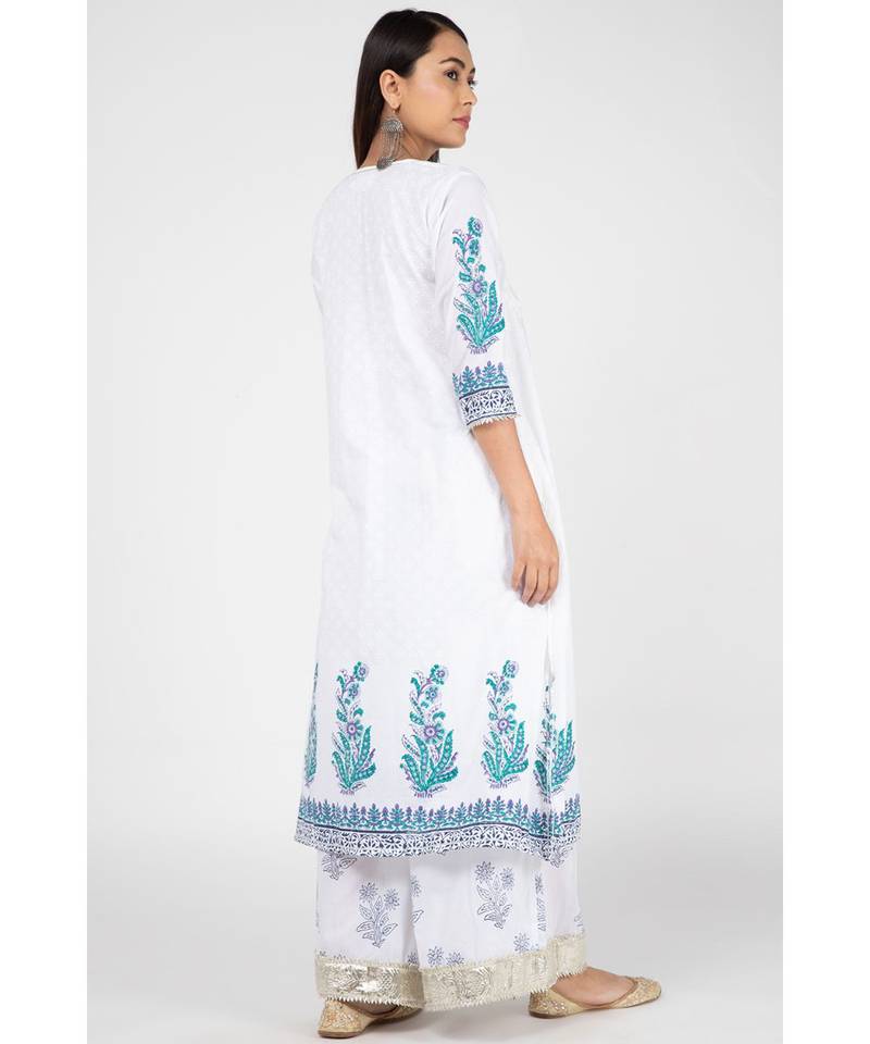 White Ferozi Cotton Suit Set