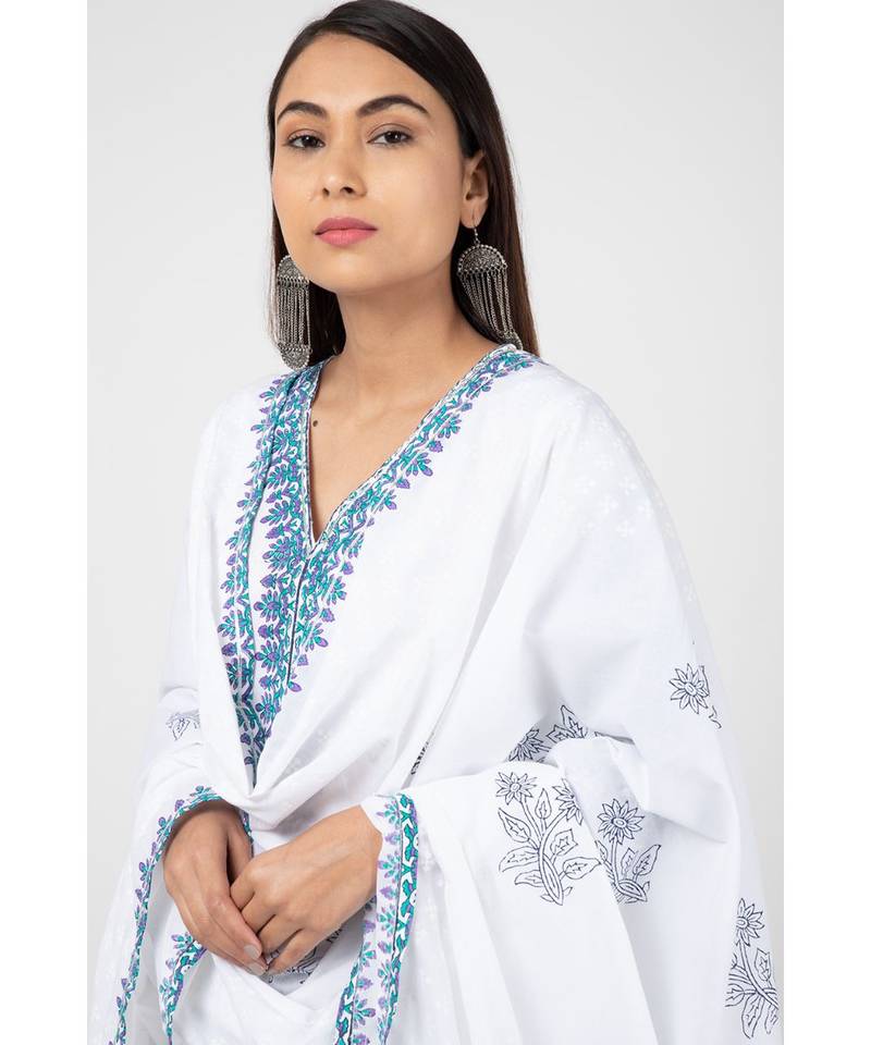White Ferozi Cotton Suit Set