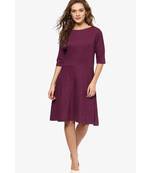 Women's Magenta Solid Slim Fit 3/4 Sleeves Round Neck Mini Skater Dresses