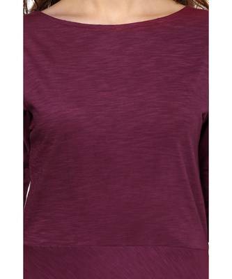 Women's Magenta Solid Slim Fit 3/4 Sleeves Round Neck Mini Skater Dresses 5