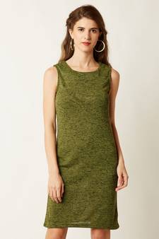 Women's Green Round Neck Sleeveless Solid Mini Shift Dress