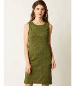 Women's Green Round Neck Sleeveless Solid Mini Shift Dress