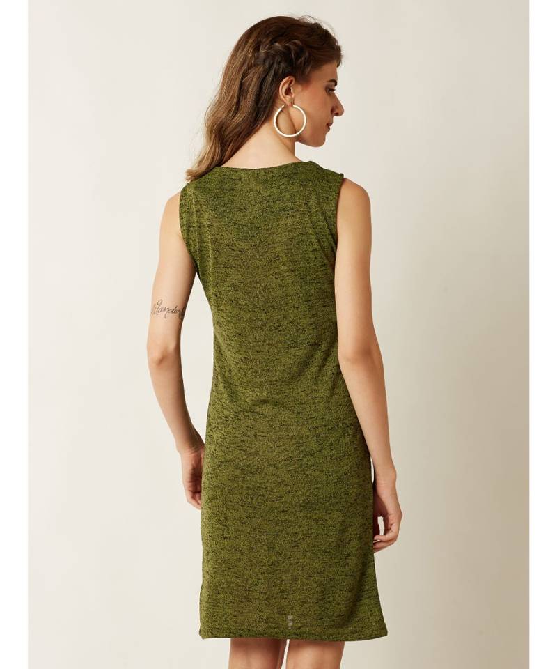 Women's Green Round Neck Sleeveless Solid Mini Shift Dress