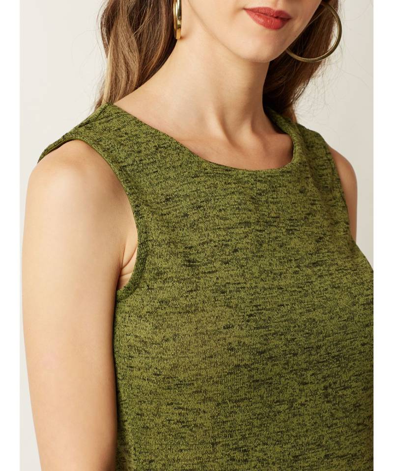 Women's Green Round Neck Sleeveless Solid Mini Shift Dress