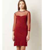 Women's Maroon Round Neck full_sleeve Solid Knee-Long Shift Dress