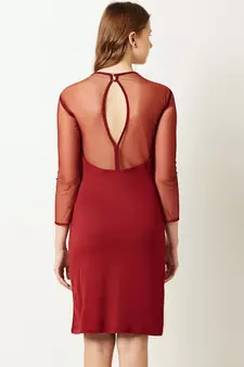 Women's Maroon Round Neck full_sleeve Solid Knee-Long Shift Dress