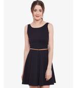 Women's Black Sleeveless Round Neck Mini Skater Dress
