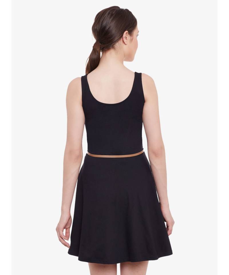 Women's Black Sleeveless Round Neck Mini Skater Dress