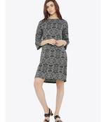 Women's Multicolored Round Neck 3/4 Sleeves Shift Dress
