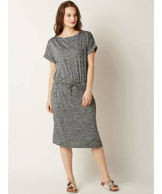 Women's Grey Round Neck Half Sleeves Midi Shift Dress 1