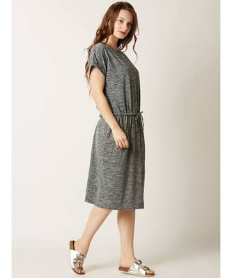 Women's Grey Round Neck Half Sleeves Midi Shift Dress 3