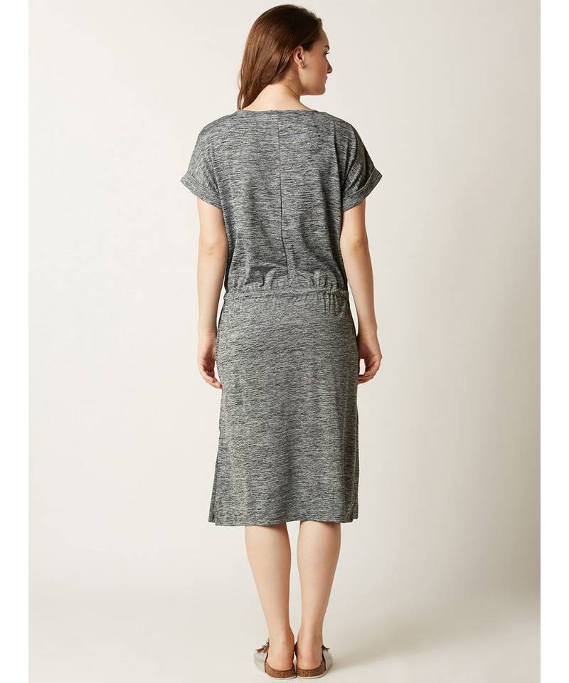 Women's Grey Round Neck Half Sleeves Midi Shift Dress