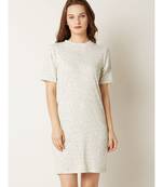 Women's Off White Round Neck Half Sleeves Shift Dress