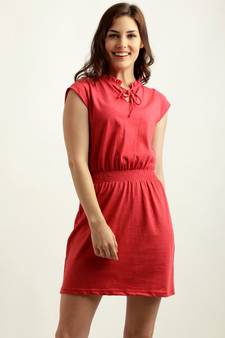 Women's Red V-neck Cap Sleeve Solid Mini Shift Dress
