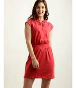 Women's Red V-neck Cap Sleeve Solid Mini Shift Dress