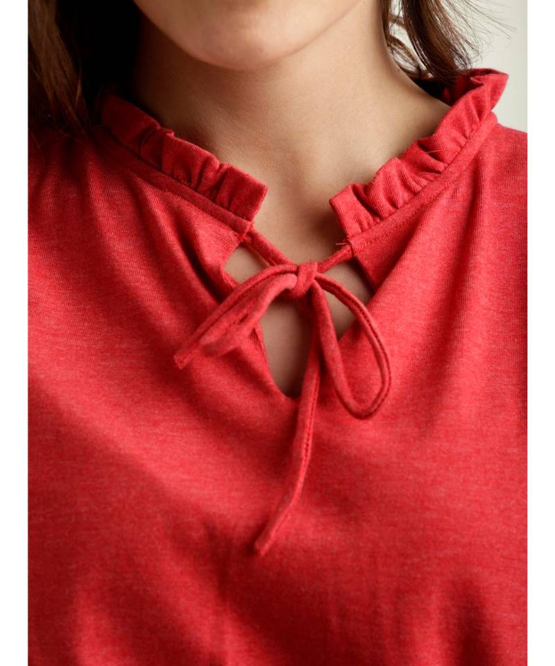 Women's Red V-neck Cap Sleeve Solid Mini Shift Dress