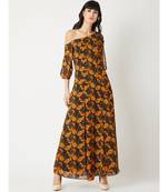 Women's Multicolored One Shoulder Slit 3/4 Sleeve Floral A-Line Maxi Dress