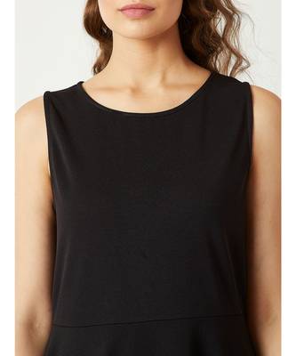 Women's Black Round Neck Sleeveless Solid Back Cut-Out Knitted Knee-Long Skater Dress 5