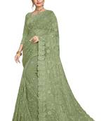 Mehendi embroidered net saree with blouse