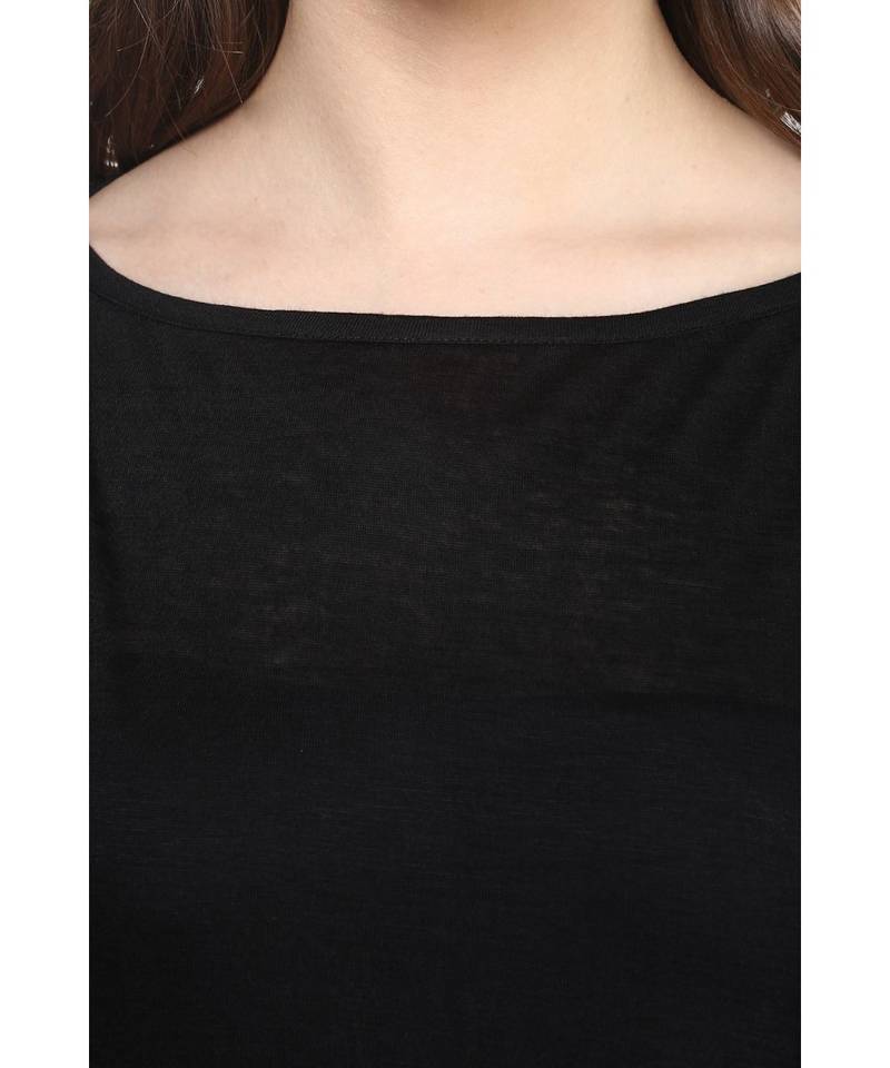 Women's Black Boat Neck Continuous Sleeves High Low Hemline Top