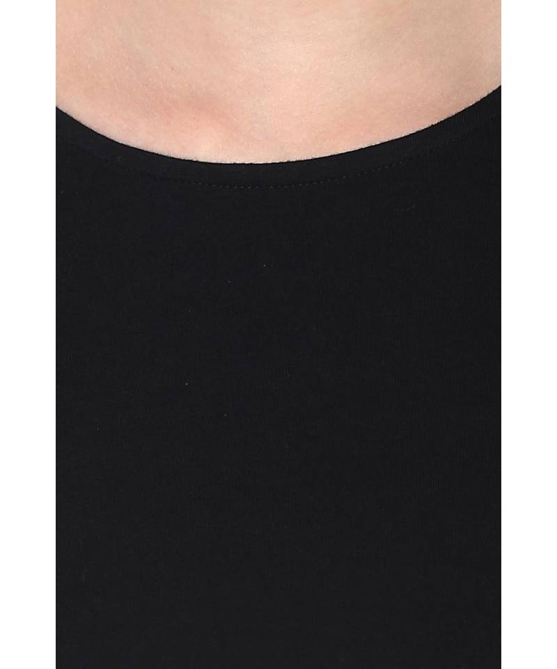 Women's Black quarter_sleeve Round Neck Solid Paneled Top