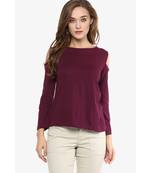 Women's Magenta Solid Shoulder Cut Out full_sleeve Round Neck Tops