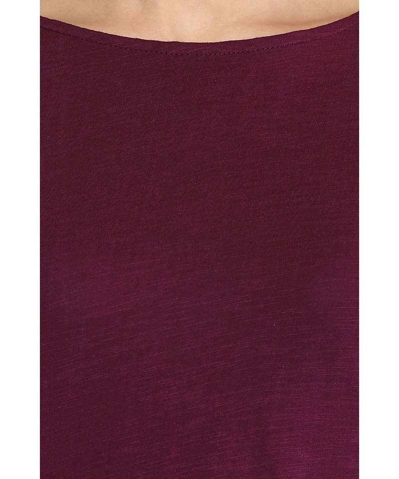 Women's Magenta Solid Shoulder Cut Out full_sleeve Round Neck Tops