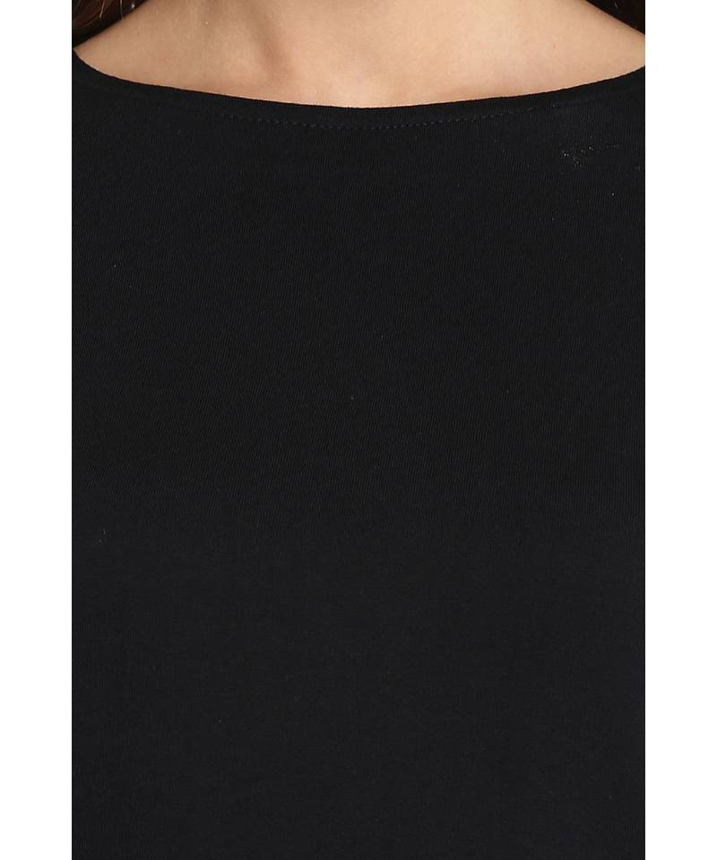 Women's Black Solid Shoulder Cut Out full_sleeve Round Neck Tops