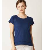 Women's blue Round Neck short_sleeve Plain Solid Layered Top