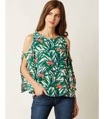 Women's Multicolored Round Neck quarter_sleeve Printed Cold Shoulder Cut-Out Top