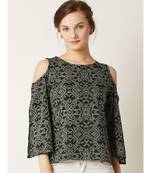 Women's Multicolored Round Neck quarter_sleeve Printed Cut- Out Cold Shoulder Top