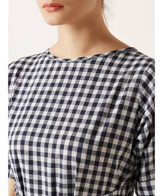 Women's Multicolored Round Neck half_sleeve Checkered Tie-Up Top 5