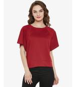 Women's Maroon Round Neck half_sleeve Solid Ribbed Boxy Top