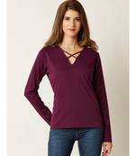 Women's Magenta Criss Cross V Neck full_sleeve Solid Top
